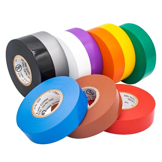 TradeGear Rainbow Glossy 10 Pack - UL Listed Colored Electrical Tape, 60 ft x 3/4 in, 600V, Flame Retardant, Waterproof, Rubber Adhesive - Phase Marking & Wire ID Kit