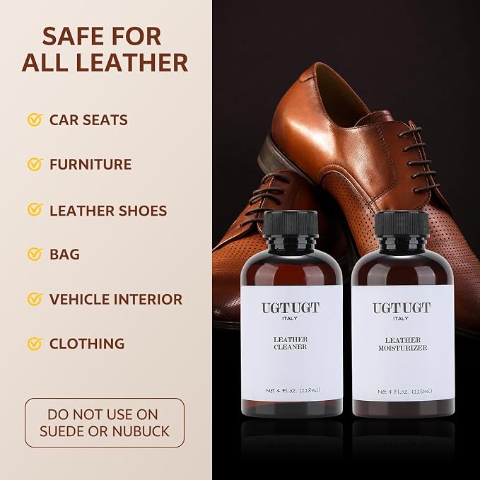 All in one Leather Cleaning Kit,Leather Cleaner and Leather Conditioner,Leather Care kit for Bag,Car seat,Restore Shine,Softens,Removes Stains,Leather Purse Cleaner,Leather Luster