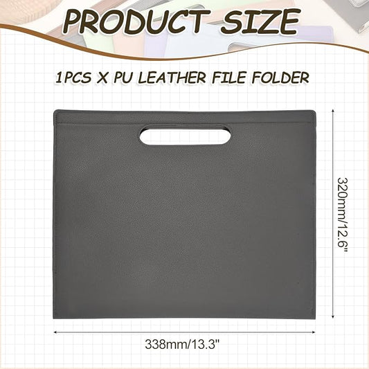 PATIKIL Leather Folder, 13.3x12.6 Magnetic Leather Document Holder File Folder PU Pouch Bag Portfolio File Organizer Handbag Personal Envelope Waterproof for Traveling Men Gift, Gray