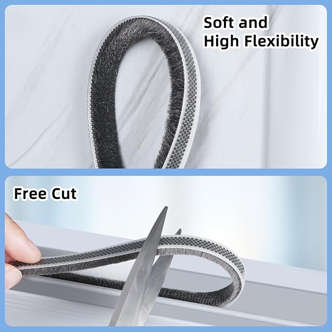 Door Gap Sliding Window High Viscosity Sealing Strip (0.4"x0.4"x32.8FT), Shock Absorbing Buffer Sound and Noise Reduction, Weatherproof Sealing Strip (Grey)
