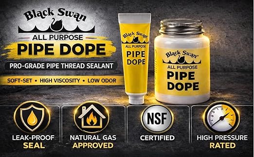 Black Swan All Purpose Pipe Dope, Pipe Thread Sealant, Soft-Set, High Viscosity, Low Odor, for All Piping Types, Especially Formulated for Use on Natural Gas Lines, Bottle Brush Cap, 1-Gallon, Yellow