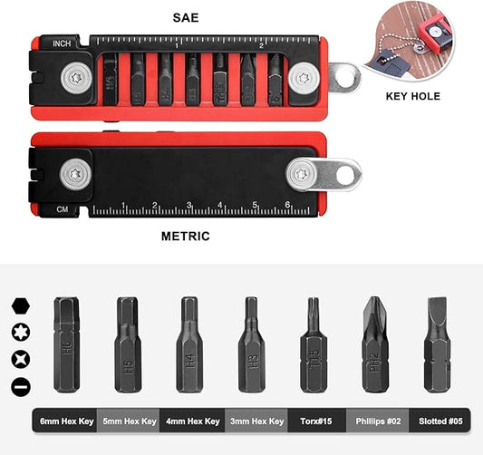 HAUTMEC 7 IN 1 Bike Multitool with Hex Wrenches, Screwdrivers, Ruler, Joint Levers, Key Ring for Bike Repair Tool Kit Christmas Gifts for Him Husband Birthday Gifts from Daughter Son Wife Kids,HT0420