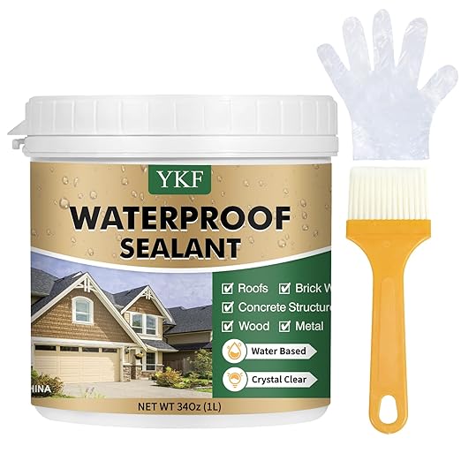 YKF 34oz Clear Transparent Waterproof Sealant, Water-Based Invisible Repairing Leak Agent for Roofs, Walls, Bathroom, Kitchen, Garden, Indoor & Outdoor Waterproof Coating