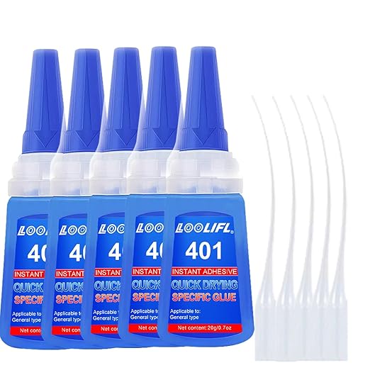 20ml Super Glue Dries Instantly, LOOLIFL High Viscosity 401 Strong Instant Adhesive Bond Transparent All-Purpose Universal for Plastic Wood Metal Rubber Leather Manicure DIY Crafts (401-5pcs)