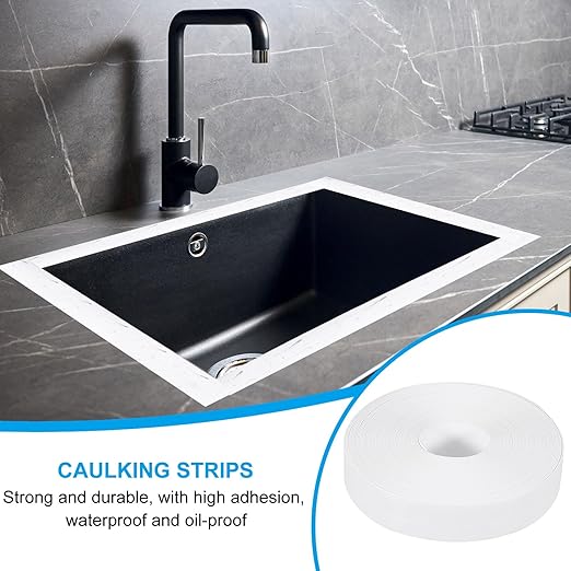 PATIKIL Caulk Tape 0.9" x 33 Ft, Self Adhesive Sealing Tape Waterproof Toilet Tub Caulk Sealant Strip Sealing Trim for Kitchen Bathroom Toilet Bathtub Sink Countertop, White