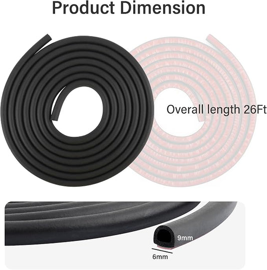 26Ft Automotive Weather Stripping,D-Type Car Door Seal Strip Fits for Doors Hoods Trunk Lids,Universal Self Adhesive Car Weather Stripping Car Accessories for Most Trucks (26Ft)