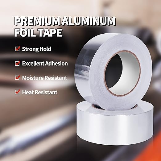 TAPEBEAR Aluminum Foil Heat Shield Tape 2inch x 65Yards, Aluminized Fiberglass Cool Tape 5.5mil Thick Heat Resistant Tape Thermal Barrier for Air Dryer Vent, HVAC, Heating Unit, Hose and Pipe, 196Ft