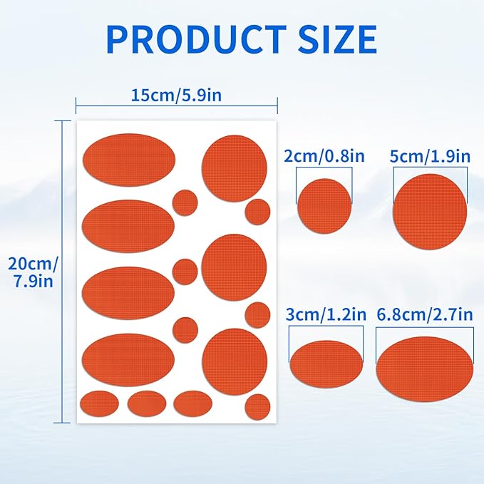 Waterproof Self-Adhesive Nylon Fabric Repair Tape - Tent Repair Kit,48pcs Fabric Patches for Tent, Jacket, Clothes, Puffer Down Jacket,Sleeping Bag, Outdoor Gear Tenacious Repairs Tape, Orange