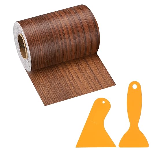 PATIKIL Wood Grain Repair Tape, 3" x 33' Self Adhesive Realistic Wood Tape with Scraper Durable Repair Patch for Furniture Floor Window Door Table DIY Home Decor, Teak