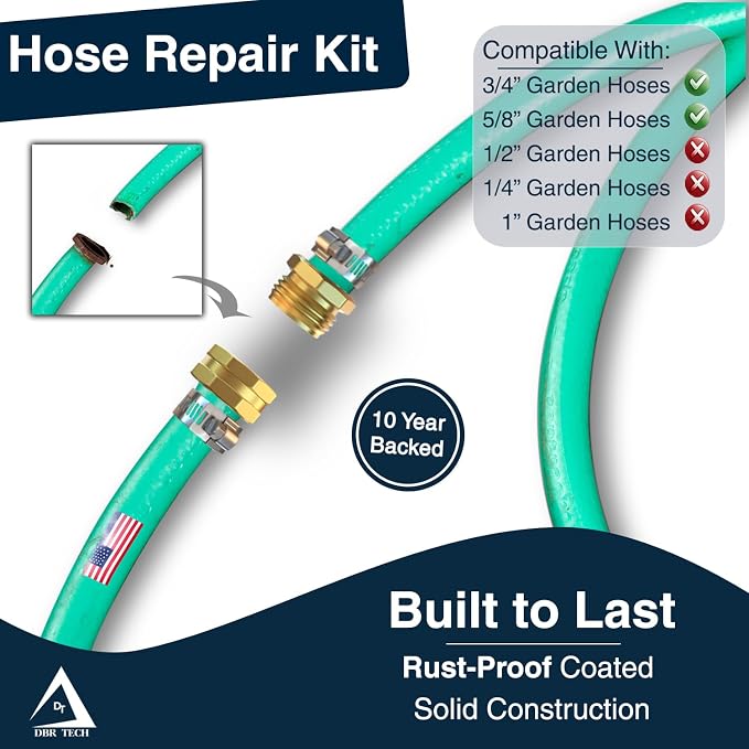 DBR Tech® Garden Hose Repair Kit 5/8” & 3/4" | Heavy Duty Leak-Proof Metal Hose Mender & Connector Set | Male & Female Fittings to Fix Water Hose Ends and Replacement, 2 Set