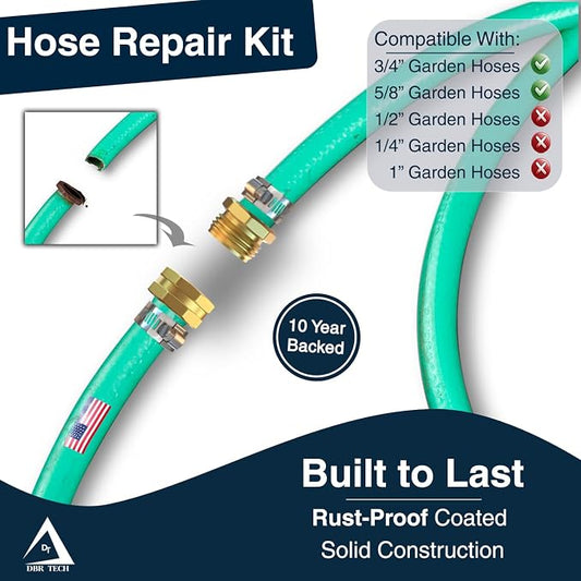 DBR Tech® Garden Hose Repair Kit 5/8” & 3/4" | Heavy Duty Leak-Proof Metal Hose Mender & Connector Set | Male & Female Fittings to Fix Water Hose Ends and Replacement, 2 Set
