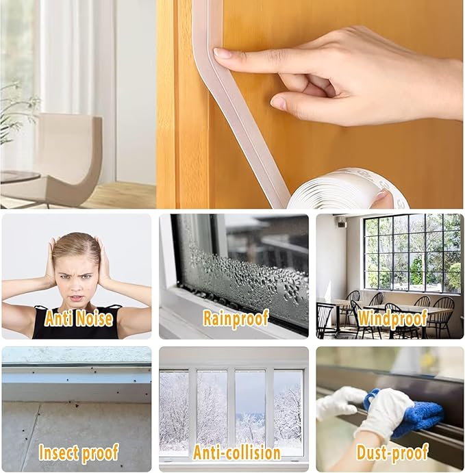 49.2 Ft Weather Stripping Door Seal Strip Tape,Silicone Door Draft Stopper,Self Adhesive Shower Door Bottom Seal, Door Insulation Strip for Door Frame Windows and Glass Gaps (Transparent, 35mm)