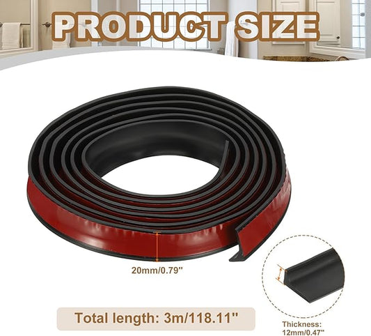 PATIKIL 118 Inch Collapsible Shower Threshold Water Dam Guard, Shower Stopper Barrier Self Adhesive Sink Splash Guard for Frameless Shower Door Bottom, Black (0.8"Wx0.5"T)