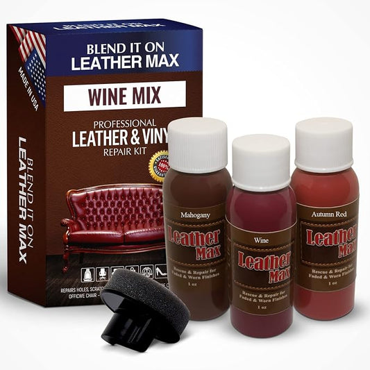 Leather Max Wine Mix Vinyl and Leather Repair Kit - for Your Furniture, Jacket, Sofa, Car Seat, Boots, Easy Instructions to Match Colors, Restore Any Material No Mixing Chart Needed