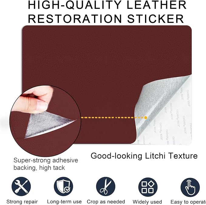 Self Adhesive Leather Repair Patch,8x12 inch Vinyl Repair Kit,Leather Repair Kit for Furniture,Car Seat,Couch,Office Chair,2 Pcs Burgundy
