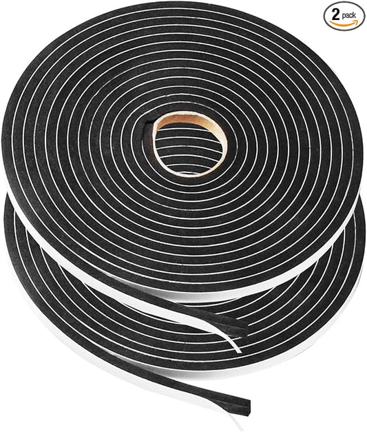 2 Rolls Foam Seal Tape for Door Window Insulation, Soundproof and Shockproof Foam Adhensive Strip, 3/8" Wx3/16 T Single Sided Foam Tape, Cold Air and Draft Closed Cell Seal Strip,Total 32FT