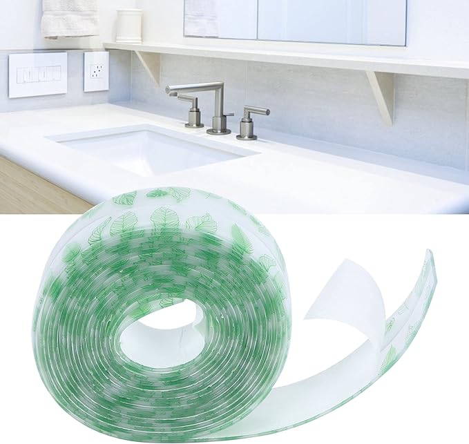 Caulk Tape, Sealing Strip Eco-Friendly PVC for Toilet Walls for Kitchens for Shower Rooms for Bathtubs(Transparent Verdant Green Leaves, Polar Animals)