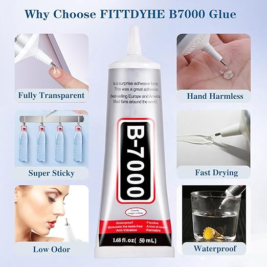 FITTDYHE B7000 Glue Clear with Precision Tip，50Ml B7000 Glue Clear for Rhinestones Glue for Crafts, Multipurpose Jewelry Glue for Fabric DIY Craft Makeup Shoes Jewelry Making Nail Art