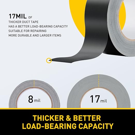 Lichamp 6 Rolls Heavy Duty Thicker Black Duct Tapes, 17 mil No Residue Duct Tape for Packaging Taping Sealing Repairing Tying, Wide Tape for DIY or Commercial Use, 2 Inches x 25 Yards, B206BK
