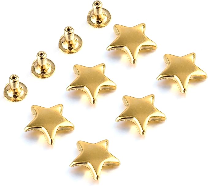 100 Sets 12MM Gold Star Rivets for Leather Star Rivet Studs Garment Rivets Leather Rivets Studs and Spikes for Leather Craft Clothing Bags Belts Dog Collar Shoes DIY Rivets 15/32 Inch