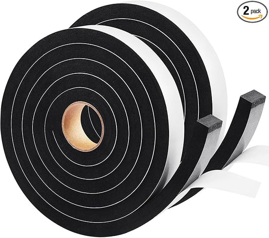 Seal Foam Tape, 2 Rolls 1 Inch W x 1/2 Inch T Weather Stripping for Door and Window,High Density Single Sided Closed Cell Door Insulation Weather Strip, 2 Rolls Total 13FT Black