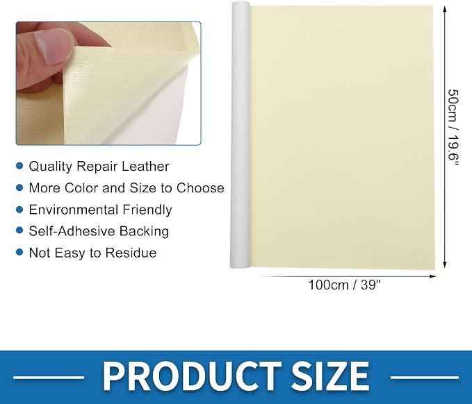 Self Adhesive Leather Repair Patch Strong Stickiness 19.6"x39" Leather Repair Tape PVC Faux Leather Beige Yellow 1 Pcs