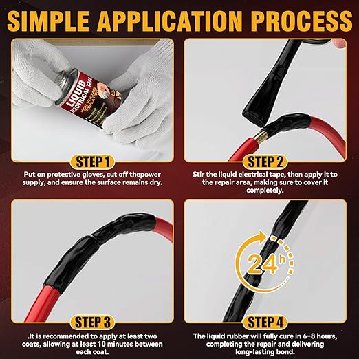 Liquid Electrical Tape – Black Insulating Electrical Tape Adhesive, Waterproof & Heat Resistant Coating for Cable Repair, Ideal for Home Flexible Wire Equipment Repair, Automotive