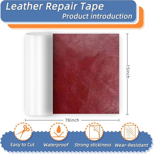 Self Adhesive Faux Leather Repair Patch,1Roll 15x78 Inch Leather Repair Tape for Furniture,Couch Tape for Couches,Bed,Car Seats,Chair,Wine Red