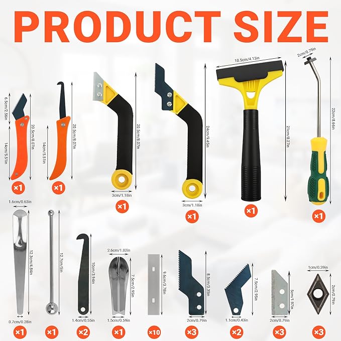 Grout Removal Tool Kit 37 Pack, Hand Grout Saw and Scraper Set with Replaceable Heads and 20 Extra Blades, Caulk Remover for Bathroom Shower Floor Tile Cleaning Repair