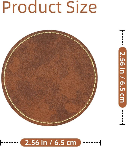 40 Pcs Blank Leather Hat Patches for Laser Engraving Iron On Heat Press 2.56 Inches Round Brown