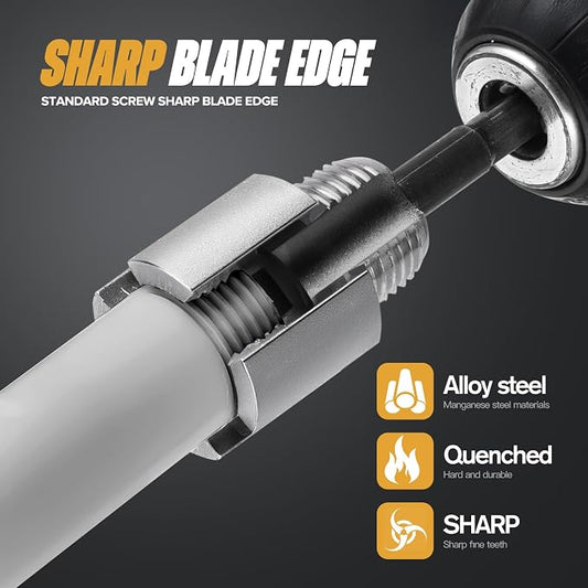 Pipe Thread Cutting Tool, Integrated Internal & External Pipe Threading Tool, Electric Drill Compatible PVC Pipe Threader Kit, 1/2" (DN15) 3/4" (DN20) Pipe Sizes Rethreading Tool