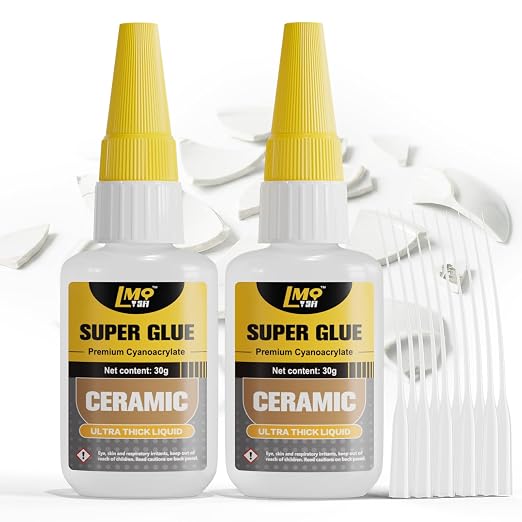 Ceramic Super Glue 2 Pack, Food Safe Ceramic Glue Repair Pottery Porcelain, Waterproof Clear Instant Adhesive for Mugs, Chip, Figurines, Dishes, Bowls, Plates, Fast Drying CA Glue Strong, Non Toxic