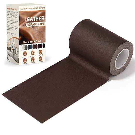 Vigorder Leather Repair Tape, 3" x 61" Self Adhesive Leather Repair Patch for Furniture, Sofa, Car Interior, Office Chair (Dark Brown)