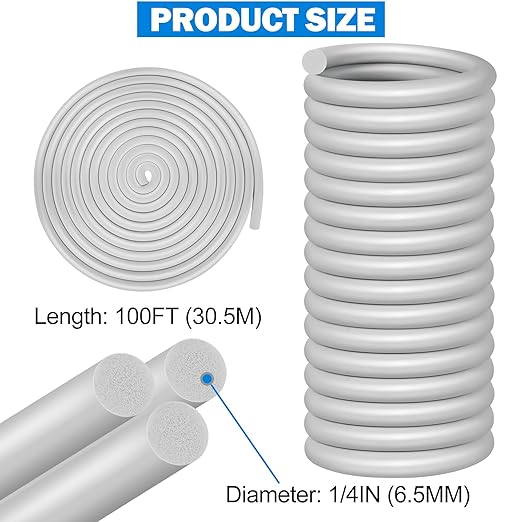 MYFAMIREA 100FT Backer Rod 1/4 Inch EPDM Rubber Caulk Saver Weather Strip Seal Concrete Expansion Joint Filler for Gaps and Joints, Gray