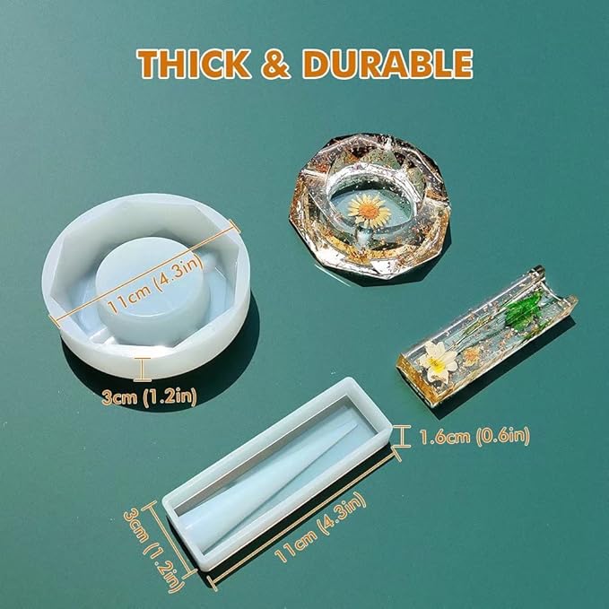5 PCS Resin Tray Molds and Resin Grinder Mold for Grind and Storage, Large Molds Silicone Molds for Arts, DIY Epoxy Kit