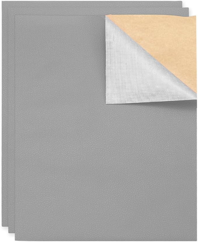 MECCANIXITY 5 Pcs Leather Repair Patch 10"x12" Self-Adhesive Leather Vinyl Repair Tape Kit for Furniture Couches Sofa Chair Car Boat Seats Jackets, Gray