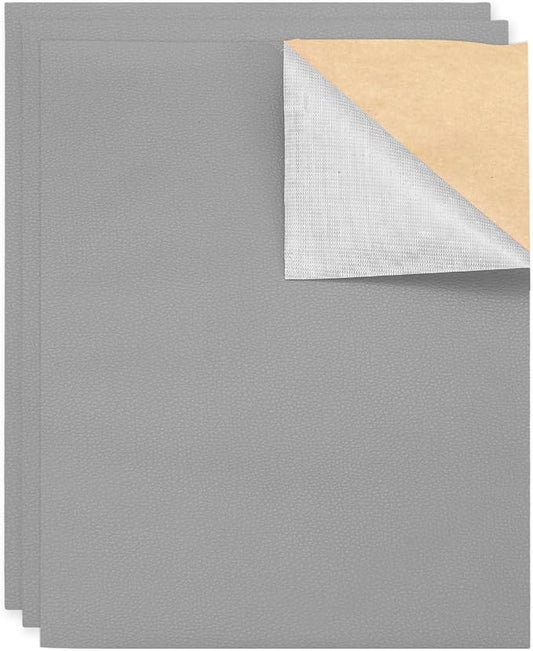 MECCANIXITY 5 Pcs Leather Repair Patch 10"x12" Self-Adhesive Leather Vinyl Repair Tape Kit for Furniture Couches Sofa Chair Car Boat Seats Jackets, Gray