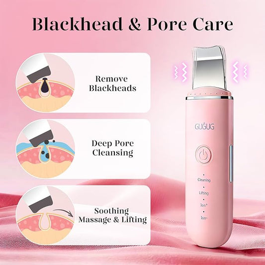 GUGUG Skin Scrubber Face Spatula Skin Spatula Pore Cleaner Blackhead Remover Tools for Facial Deep Cleansing-4 Modes, Pink