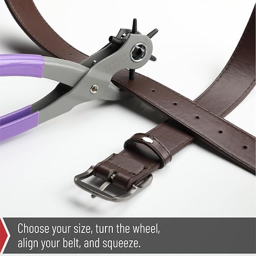 UNCO- Leather Hole Punch Tool, Multi Hole Sizes for Belts and Leather, Belt Hole Puncher, Purple Handle