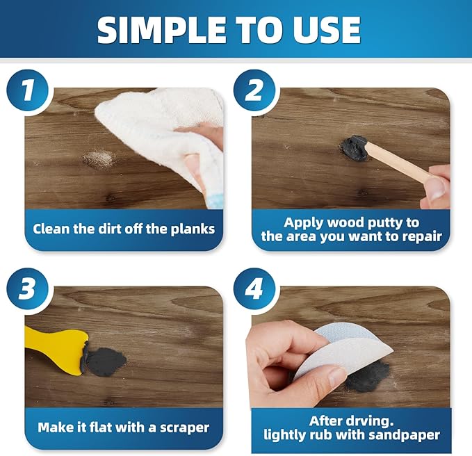 Deuvuo Black Wood Filler, High-Performance Black Wood Putty,Paintable & Sandable Black Black Wood Filler Epoxy - Quickly Fix Wood Cracks And Blemishes With Wood Hole Filler (32Oz)