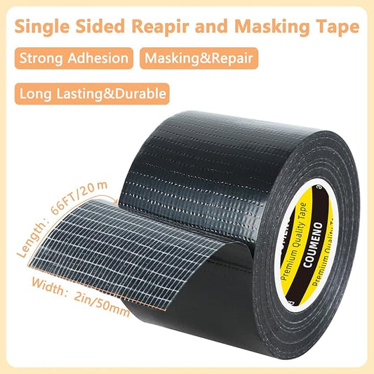 Strong Adhesive Cloth Weather Stripping Tape 2in x 66FT Black - Weather Sealing Strip for Sliding Windows/Doors, Draft Blocker & Insulation, Soundproof Dustproof Waterproof Windproof