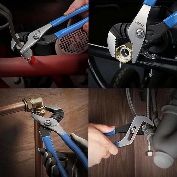 DISEN Channel Locks Pliers 5-Piece, Slip Joint Pliers Set with Dipped Handles, Adjustable Water Pump Pliers 4‘’ 6‘’ 8‘’ 10‘’ 12‘’, Tongue and Groove for Home Repair, Gripping, Nuts, Bolts, Pipe