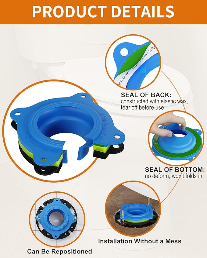 boeemi Elastic Wax Ring Toilet Repair Kit - No Wax Mess Installation, Premium Toilet Seal and Gasket Replacement - Fits 3"/4" Drain Pipes, DIY and Professional Toilet Repair Solution