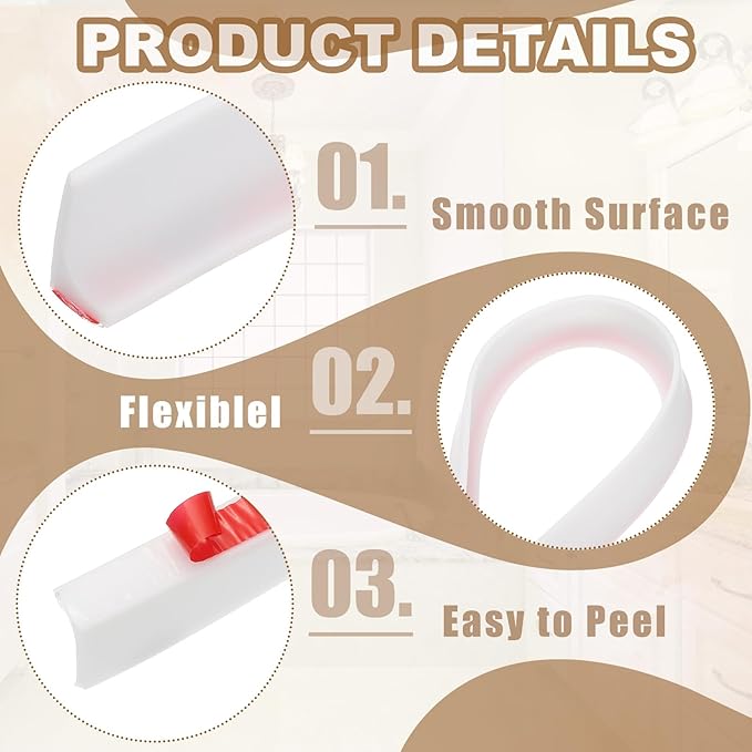 PATIKIL 79 Inch Collapsible Shower Threshold Water Dam Guard, Shower Stopper Barrier Self Adhesive Sink Splash Guard for Frameless Shower Door Bottom, White (1.2"Wx0.6"T)