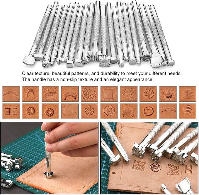 TLKKUE Leather Working Tools Leather Craft Tools for Carving Stamping Sewing Punching Cutting with Custom Storage Bag Professional Tooling Kit for Crafting, Repair & DIY Projects