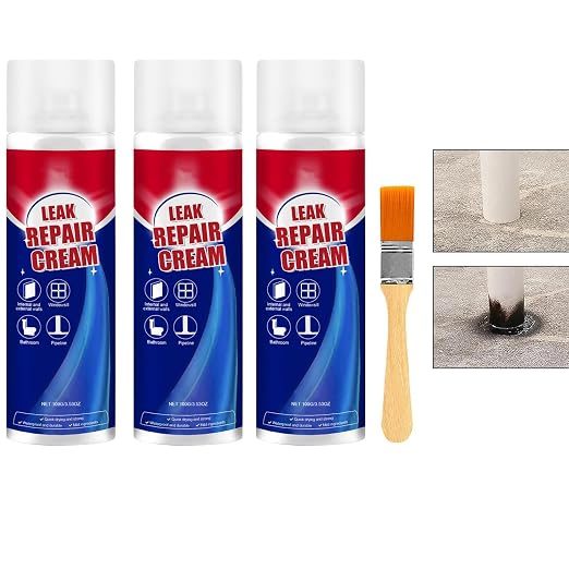 3 Pack Leak Repair Waterproof Roof Leak Sealant Spray, Le-ak Repair Cream with Brush, Fast Drying Clear Waterproof Sealant Liquid, Weather Resistant Seals for Gutter, Repairs Roof, Drain Pipe