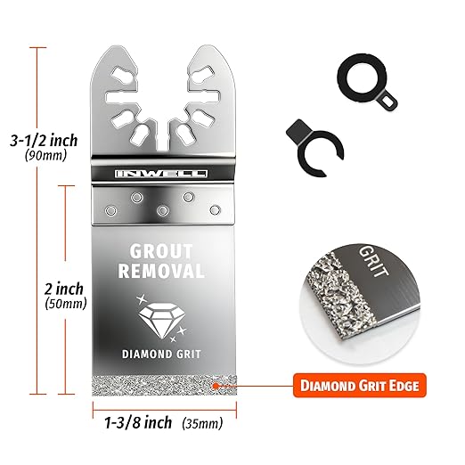 3PCS Diamond Oscillating Tool Blades, Universal-Fit Multi Tool Saw Blades for Grout Removal, Tile Mortar Cleaning & Soft Tile Cutting, Durable Diamond Grit, Fits, Dewalt, Milwaukee, Ryobi, Bosch