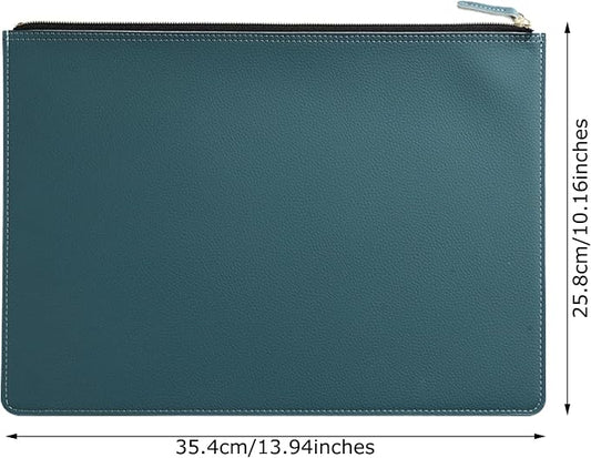 PU Leather A4 File Folder Zipper Document Holder Envelope Folder Case for Receipt Contract (Haze Blue)