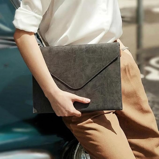 PU Leather Heavy-Duty Expanding File Folder, A5/US Letter Size Document Organizer with 8 Paper File Folder, 4-1/2 Inch Expansion, Grey – for Office, Auto Shop, School Paperwork.