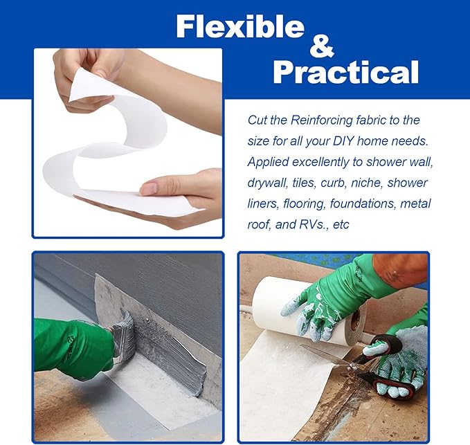 3.3 Ft x 66 Ft Waterproofing Membrane Fabric, Reinforcing Anti Fracture Geo Textile Mesh Drywall Tape, Liquid Waterproof Membranes Roof Tape for Shower Wall, Seams, Joints